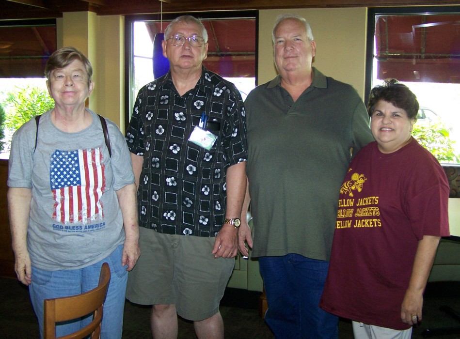 Carla (Arnsburg) and Gordon Burge, Ernie (Castaneda) and Ron Bullion